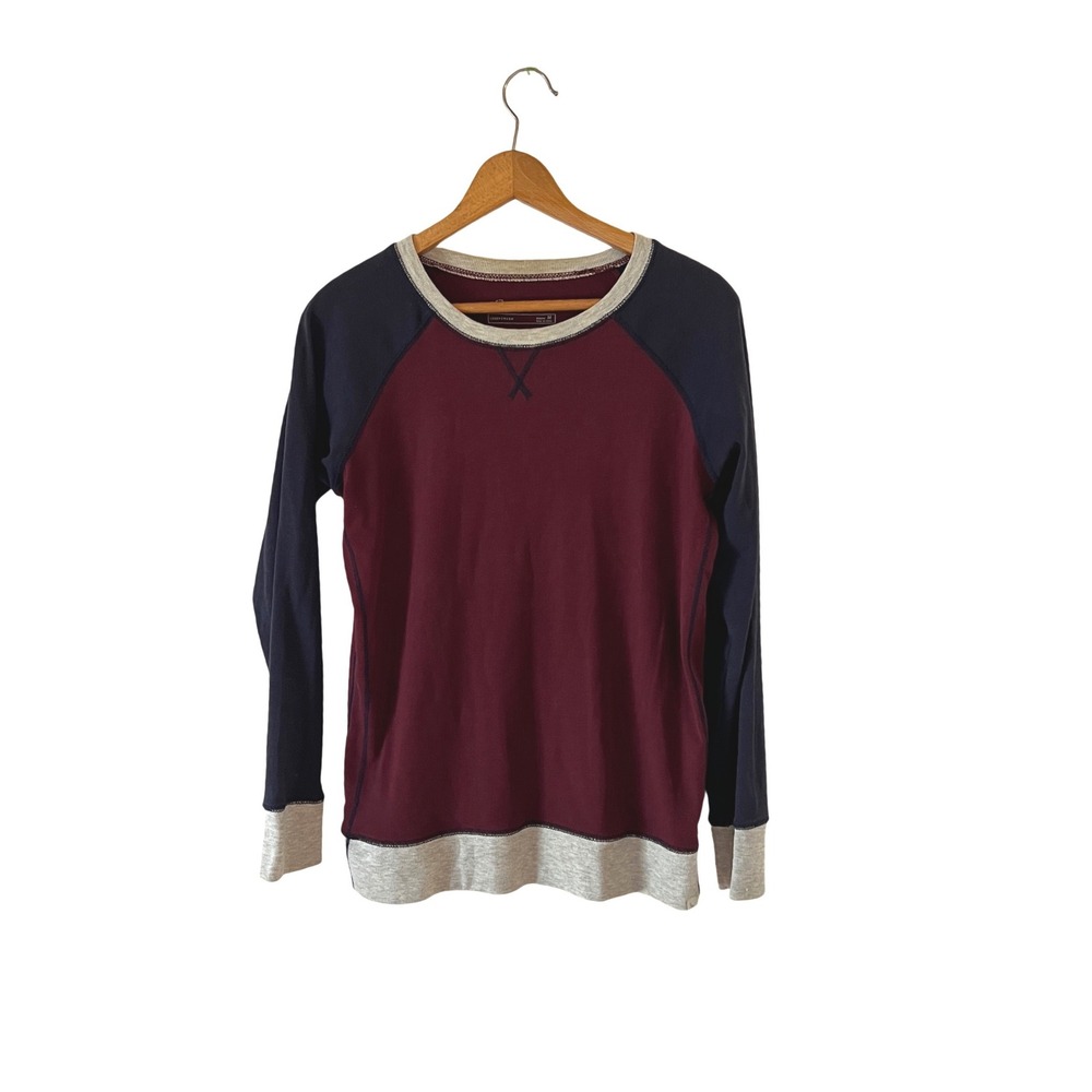 Eddie Bauer Legendwash Womens Med Burgundy Colorblock Blokecore Raglan Top 90s
